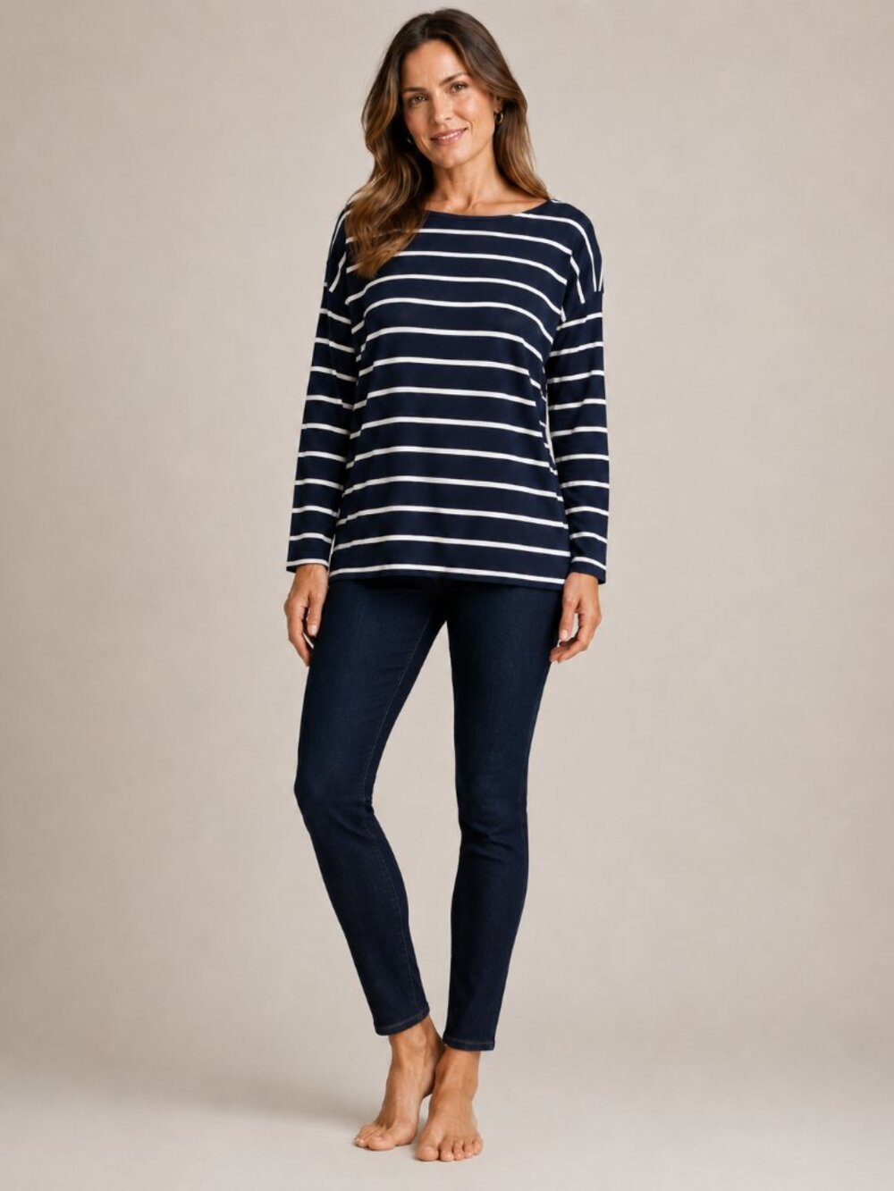 Lauren Ralph Lauren Women’s Navy White Striped Boatneck Long Sleeve Knit Top Siz